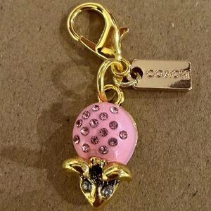 Coach Gold-Tone Pink Crystal mouse Charm Key Fob